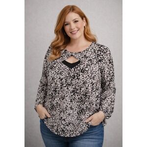 Cato Womens Plus Size 18/20W Animal Print Keyhole Twist Front Mesh Blouse Top